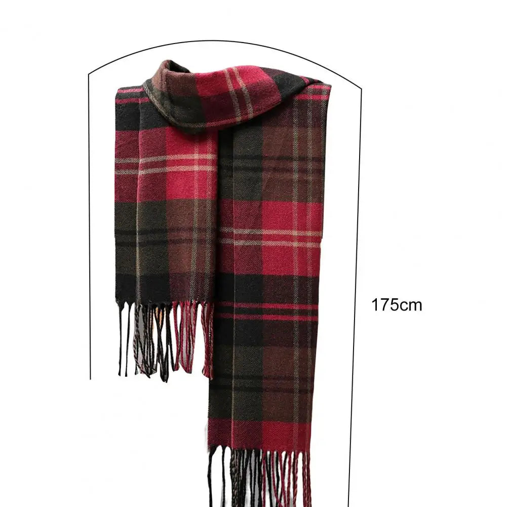 Fringed Plaid Tasseled Cashmere Scarf