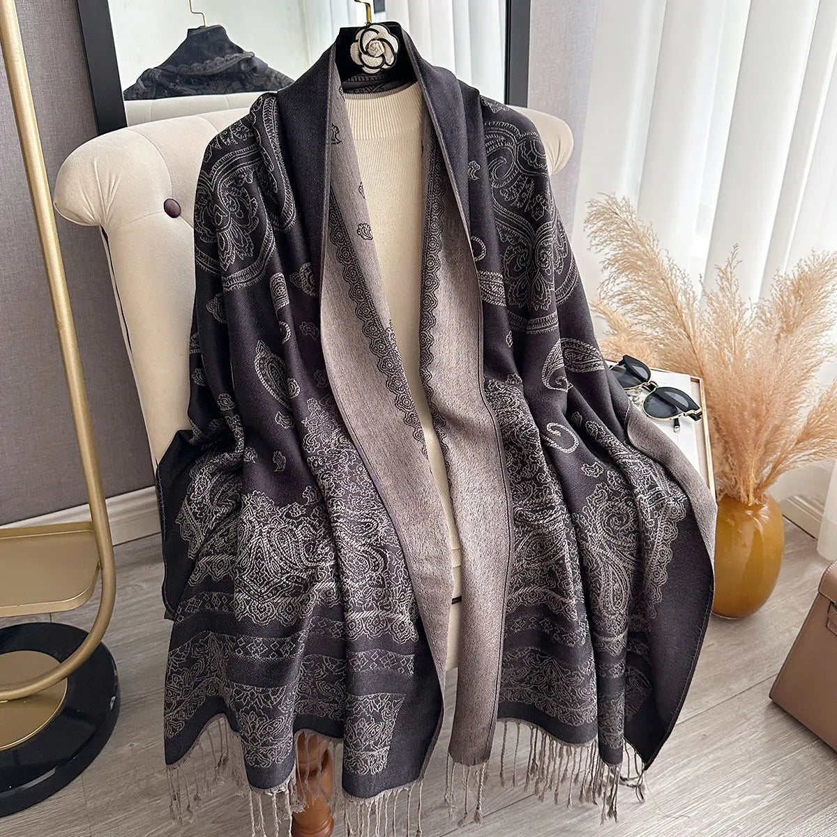 Fringed Paisley Shawl Scarf