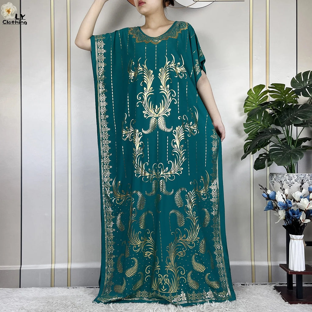 Casual Short Sleeve Soft Cotton Maxi Dress With Scarf
