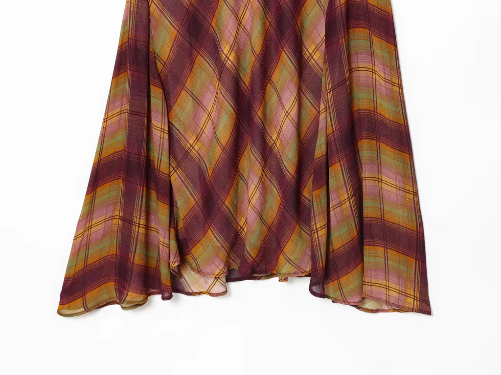 Checkered High Waist Floor Length Skirt