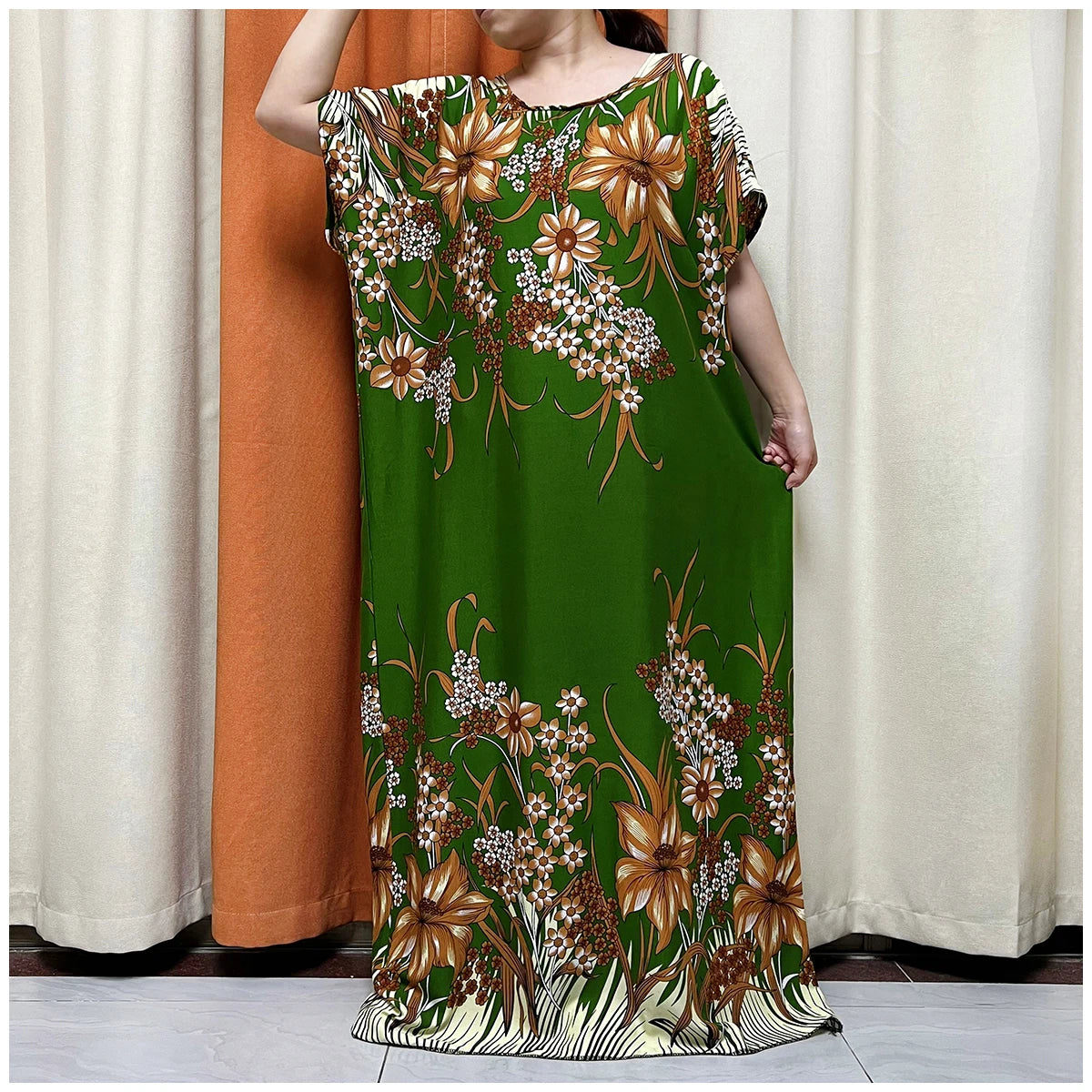 African Floral Fashion Dress With Matching Scarf