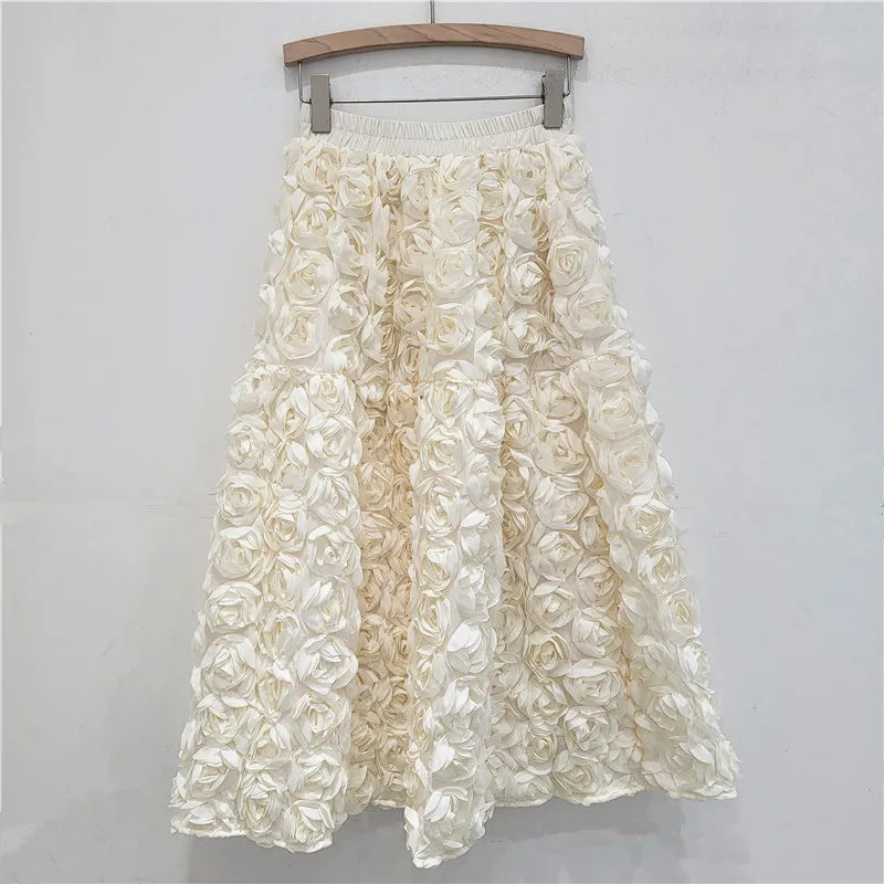Three Dimensional Rose Long Skirt