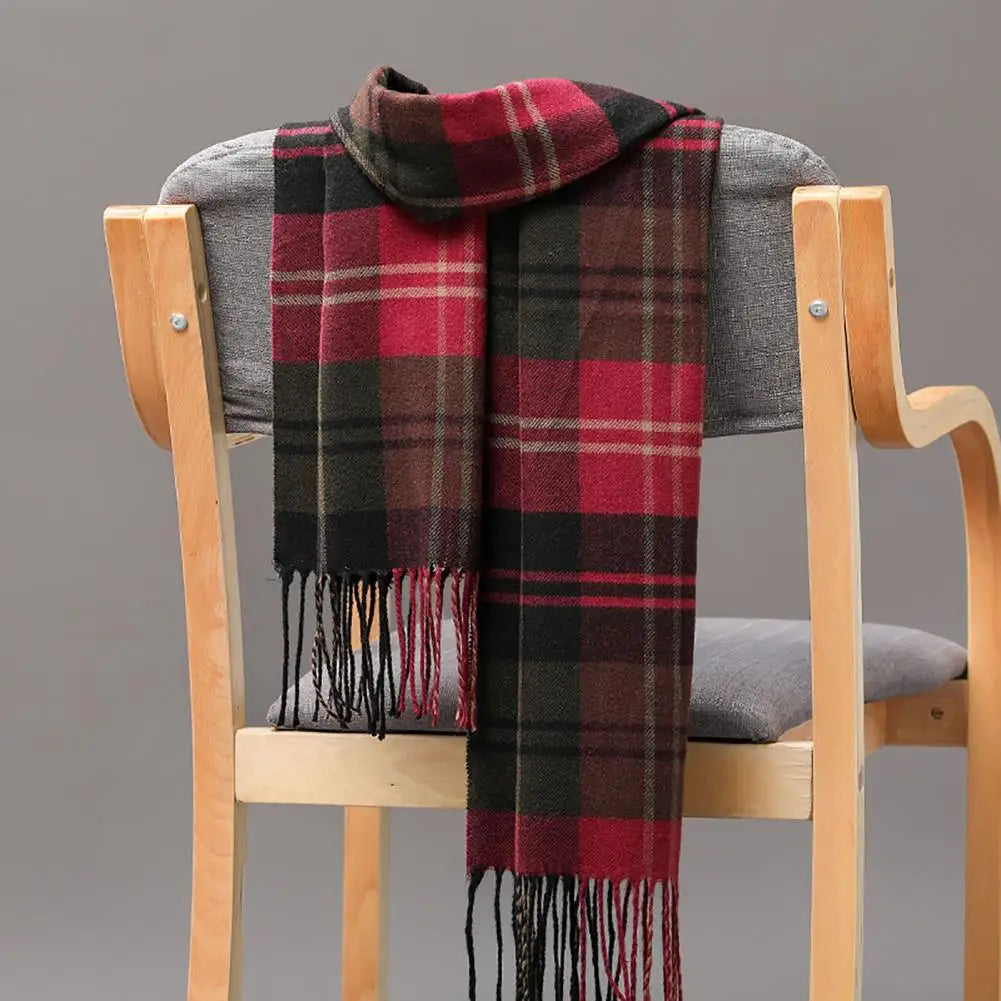 Fringed Plaid Tasseled Cashmere Scarf