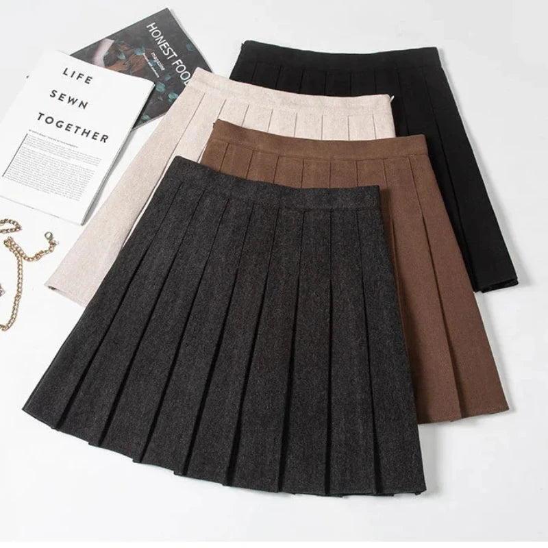 Zippered Pleated Woolen Mini Skirt